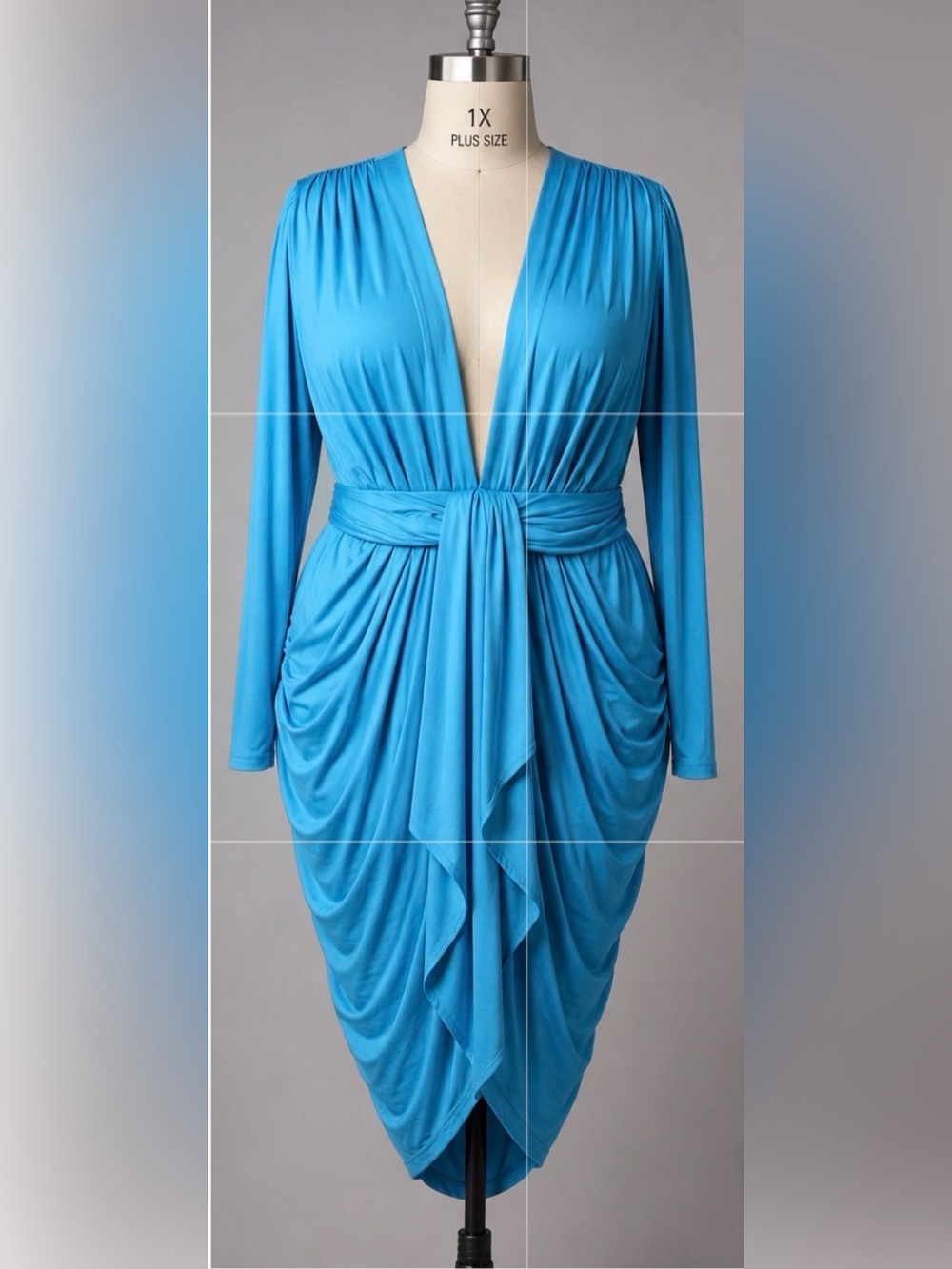 Fashion Nova Turquoise Blue Plus-Size Draped V-Neck Midi Dress